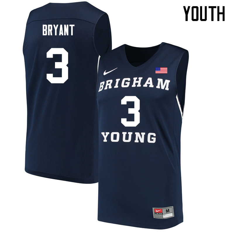 Youth #3 Elijah Bryant BYU Cougars College Basketball Jerseys Sale-Navy